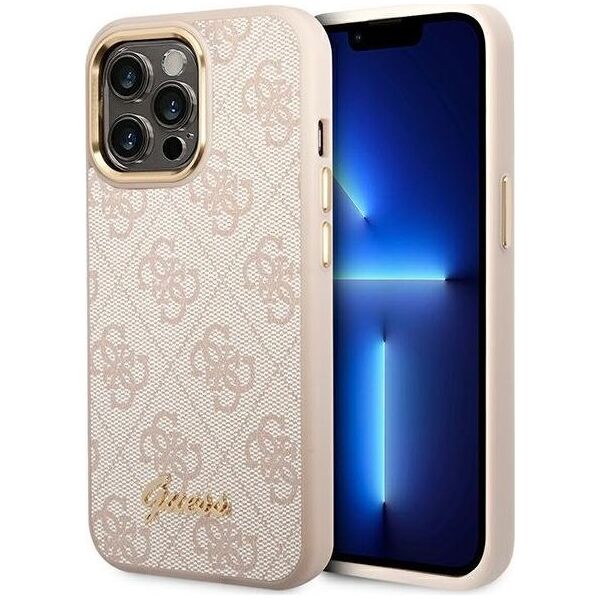 Guess Etui Guess do iPhone 14 Pro 6,1" różowy/pink hard case 4G Vintage Gold Logo