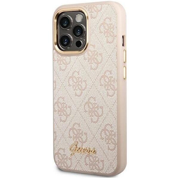 Guess Etui Guess do iPhone 14 Pro 6,1" różowy/pink hard case 4G Vintage Gold Logo