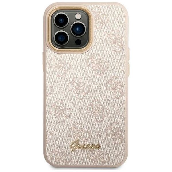 Guess Etui Guess do iPhone 14 Pro 6,1" różowy/pink hard case 4G Vintage Gold Logo