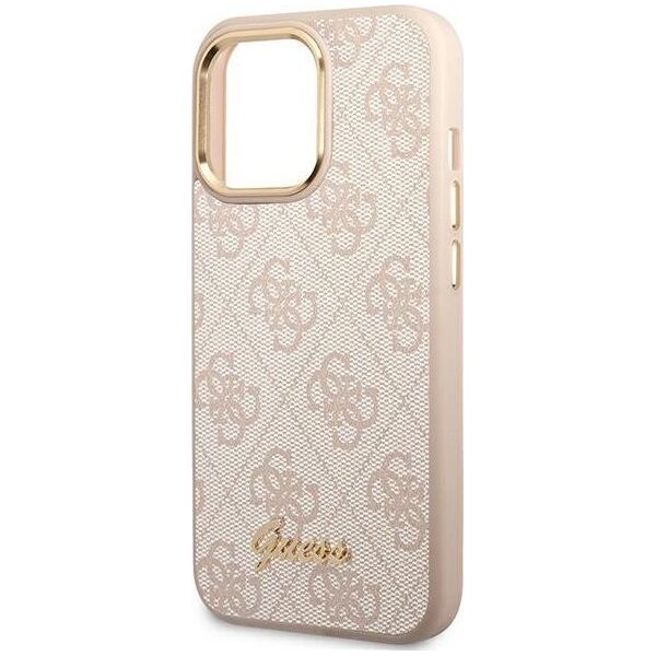Guess Etui Guess do iPhone 14 Pro 6,1" różowy/pink hard case 4G Vintage Gold Logo