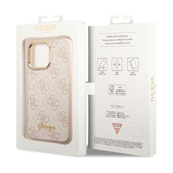 Guess Etui Guess do iPhone 14 Pro 6,1" różowy/pink hard case 4G Vintage Gold Logo