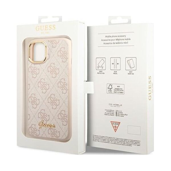 Guess Etui Guess do iPhone 14 Plus 6,7" różowy/pink hard case 4G Vintage Gold Logo