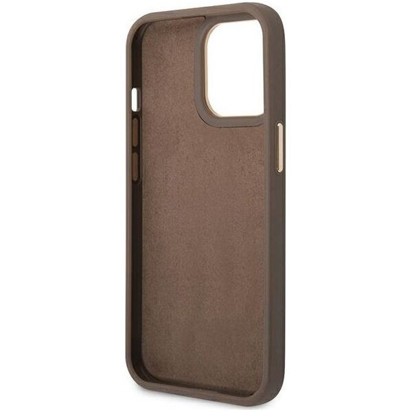 Guess Etui Guess do iPhone 14 Pro 6,1" brązowy/brown hard case 4G Vintage Gold Logo