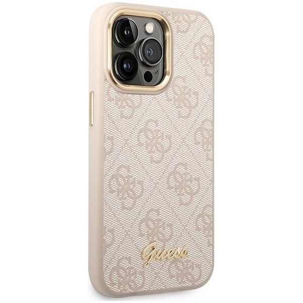 Guess Etui Guess do iPhone 14 Pro Max 6,7" różowy/pink hard case 4G Vintage Gold Logo