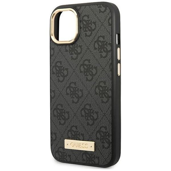 Guess Etui Guess do iPhone 14 Plus 6,7" czarny/black hard case 4G Logo Plate MagSafe