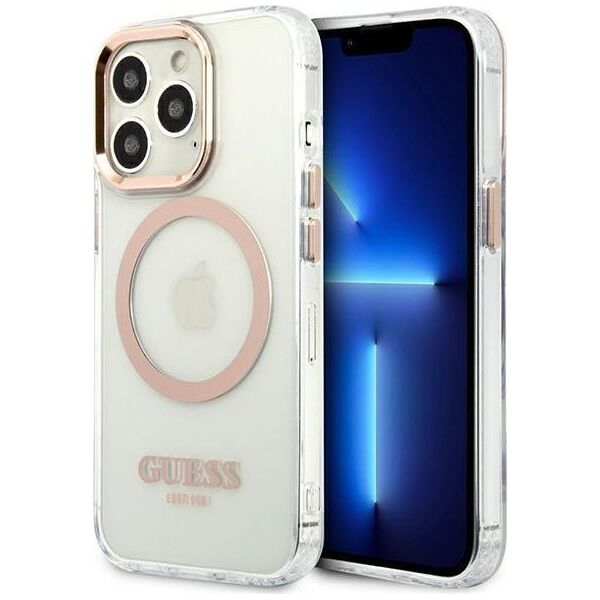 Guess Etui Guess do iPhone 13 Pro Max 6,7" złoty/gold hard case Metal Outline Magsafe