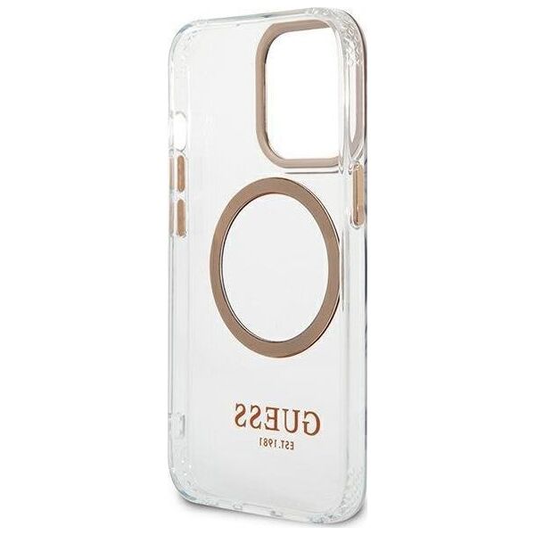 Guess Etui Guess do iPhone 13 Pro Max 6,7" złoty/gold hard case Metal Outline Magsafe