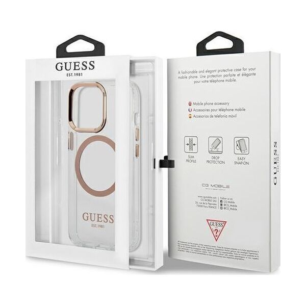 Guess Etui Guess do iPhone 13 Pro Max 6,7" złoty/gold hard case Metal Outline Magsafe