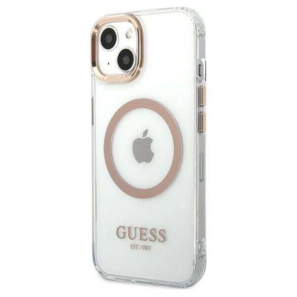 Guess Etui Guess do iPhone 13 6,1" złoty/gold hard case Metal Outline Magsafe
