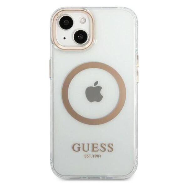 Guess Etui Guess do iPhone 13 6,1" złoty/gold hard case Metal Outline Magsafe