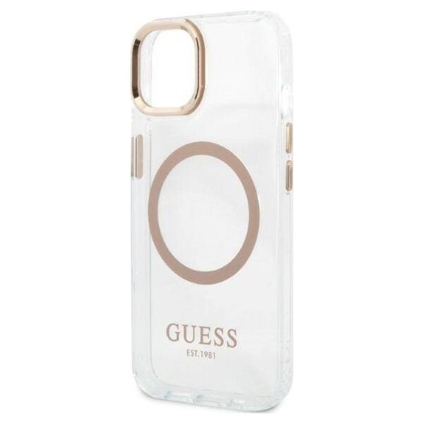 Guess Etui Guess do iPhone 13 6,1" złoty/gold hard case Metal Outline Magsafe