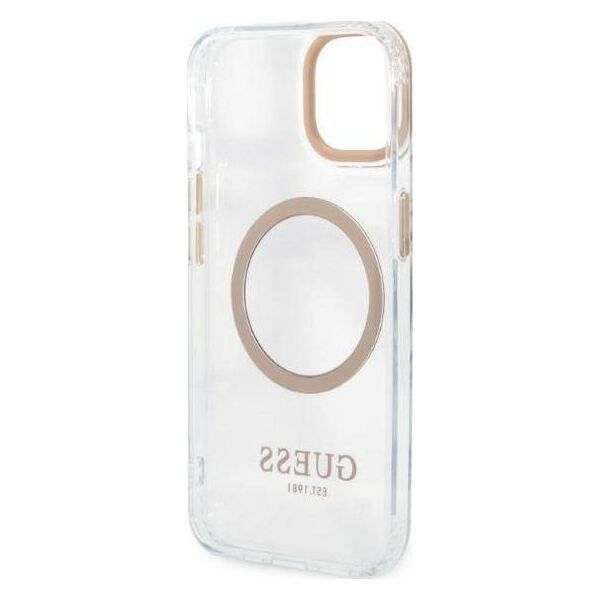 Guess Etui Guess do iPhone 13 6,1" złoty/gold hard case Metal Outline Magsafe