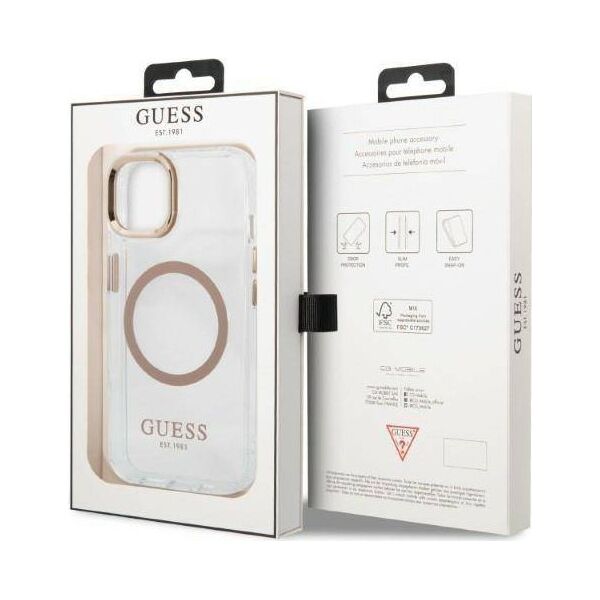 Guess Etui Guess do iPhone 13 6,1" złoty/gold hard case Metal Outline Magsafe