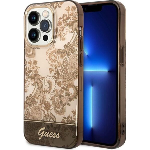 Guess Etui Guess do iPhone 14 Pro 6,1" ochre hardcase Porcelain Collection