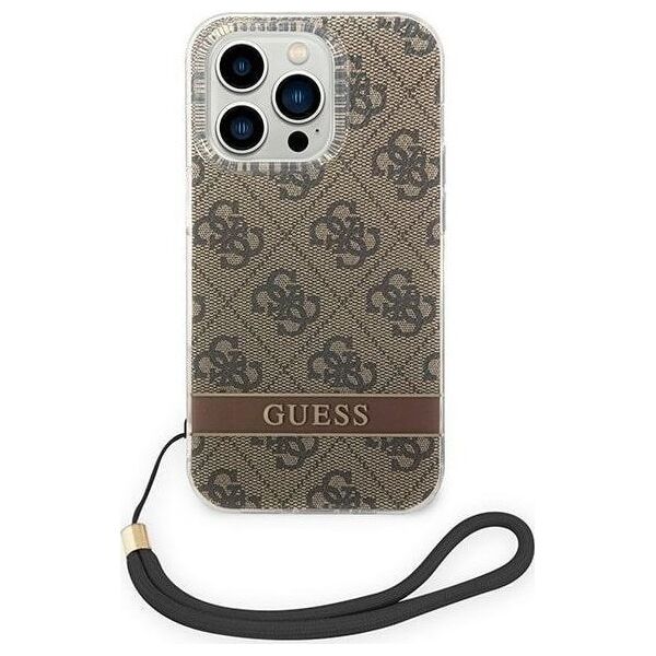 Guess Etui Guess do iPhone 14 Pro 6,1" brązowy/brown hardcase 4G Print Strap