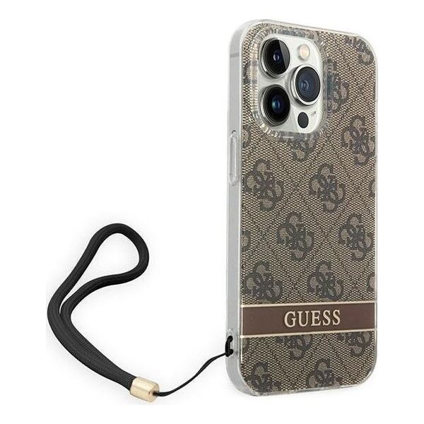 Guess Etui Guess do iPhone 14 Pro 6,1" brązowy/brown hardcase 4G Print Strap