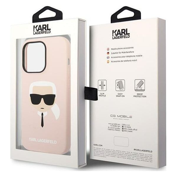 Karl Lagerfeld Etui Karl Lagerfeld do iPhone 14 Pro Max 6,7" hardcase jasnoróżowy/light pink Silicone Karl`s Head Magsafe