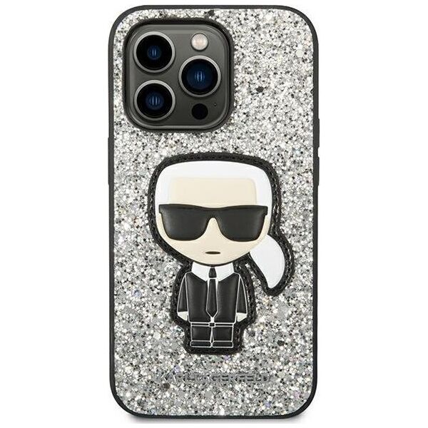 Karl Lagerfeld Etui Karl Lagerfeld do iPhone 14 Pro Max 6,7" hardcase srebrny/silver Glitter Flakes Ikonik