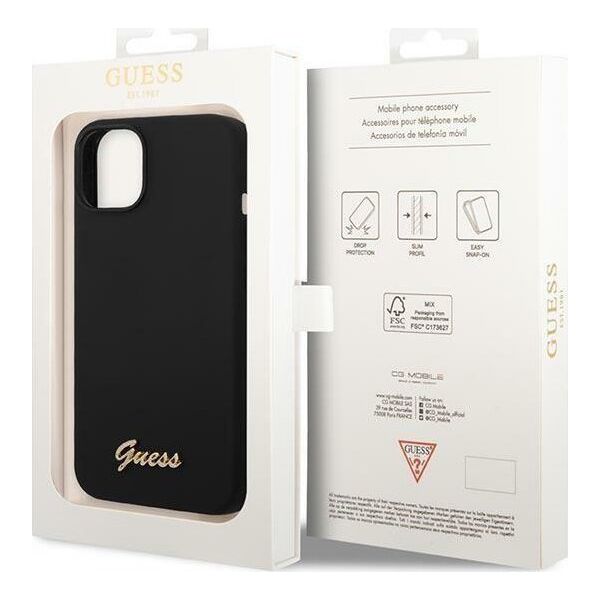 Guess Etui Guess do iPhone 14 Plus 6,7" czarny/black hard case Silicone Vintage Gold Logo