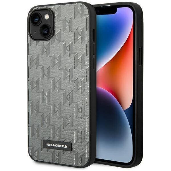 Karl Lagerfeld Etui Karl Lagerfeld do iPhone 14 6,1" hardcase szary/grey Saffiano Mono Metal Logo