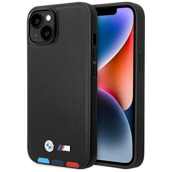 BMW Etui BMW do iPhone 14 Plus 6,7" czarny/black Leather Stamp Tricolor