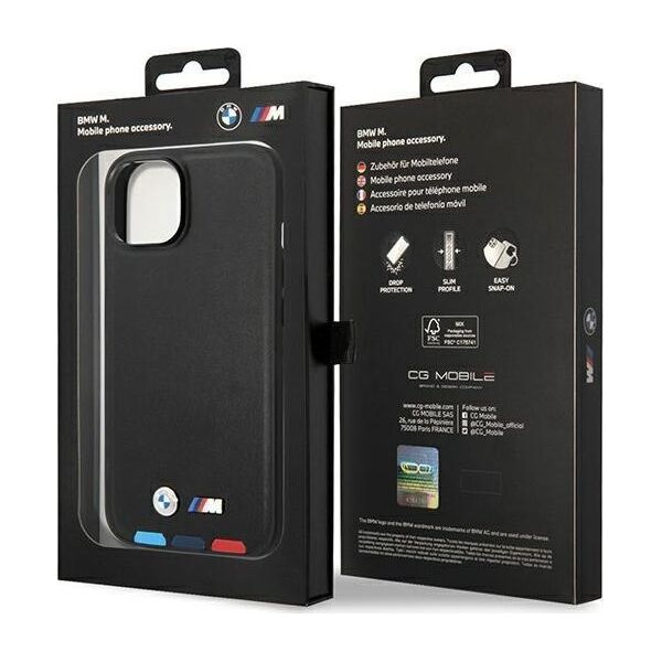 BMW Etui BMW do iPhone 14 Plus 6,7" czarny/black Leather Stamp Tricolor Magsafe