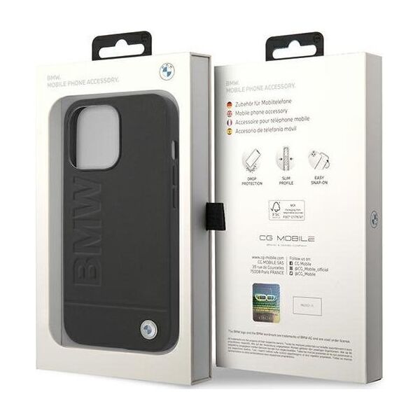BMW Etui BMW do iPhone 14 Pro 6,1" czarny/black Leather Stamp