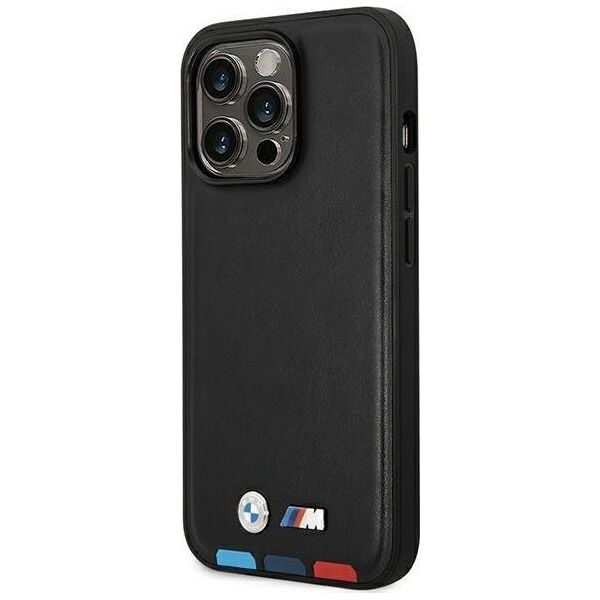 BMW Etui BMW do iPhone 14 Pro 6,1" czarny/black Leather Stamp Tricolor Magsafe