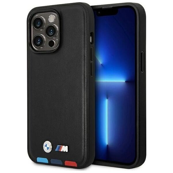 BMW Etui BMW do iPhone 14 Pro Max 6,7" czarny/black Leather Stamp Tricolor Magsafe