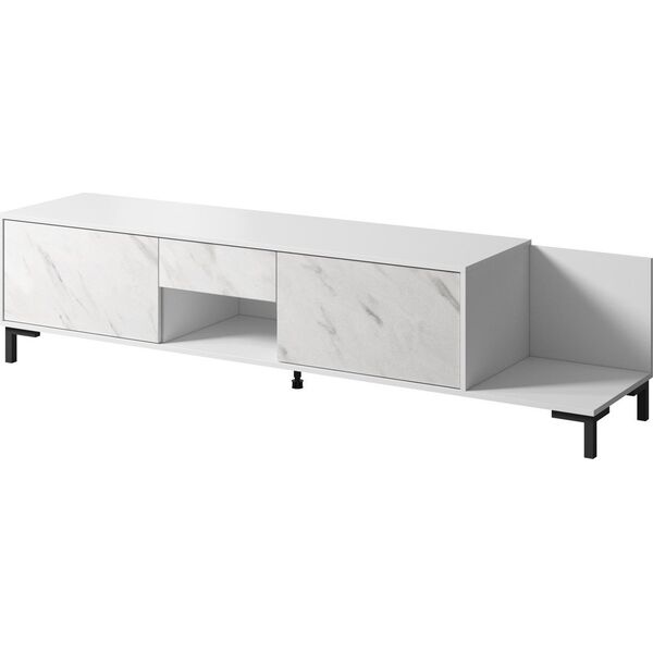 Cama Meble Szafka RTV MARMO 2D1S1K 195x40xH47,5 biały mat/marmur biały