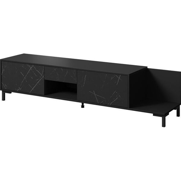Cama Meble Szafka RTV MARMO 2D1S1K 195x40xH47,5 czarny mat/marmur czarny