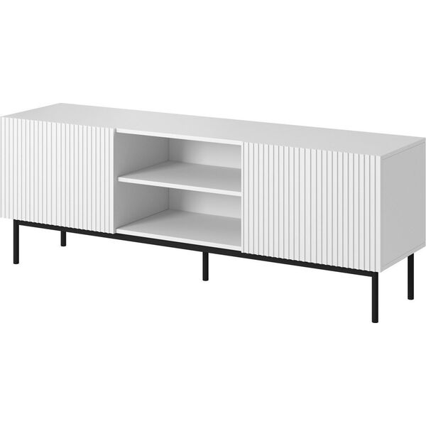 Cama Meble Szafka RTV PAFOS na czarnym stelażu ze stali 150x40x60 biały mat