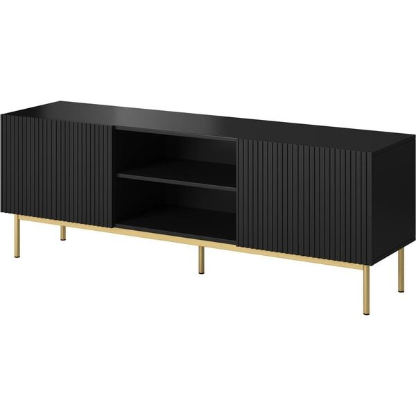 Cama Meble Szafka RTV PAFOS na złotym stelażu ze stali 150x40x60 czarny mat