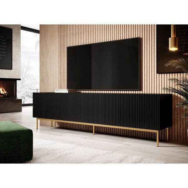 Cama Meble Szafka RTV PAFOS na złotym stelażu ze stali 200x40x60 czarny mat