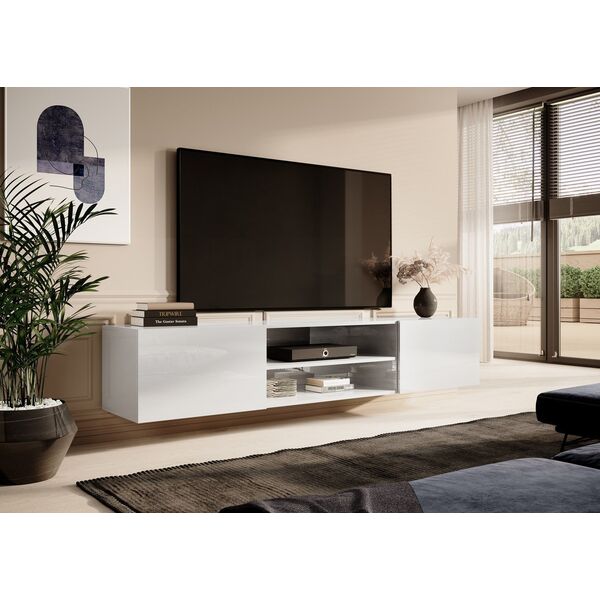 Cama Meble Szafka RTV SLIDE 200K 200x40xH37 cała w białym połysku