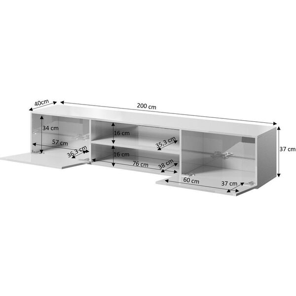 Cama Meble Szafka RTV SLIDE 200K 200x40xH37 cała w białym połysku