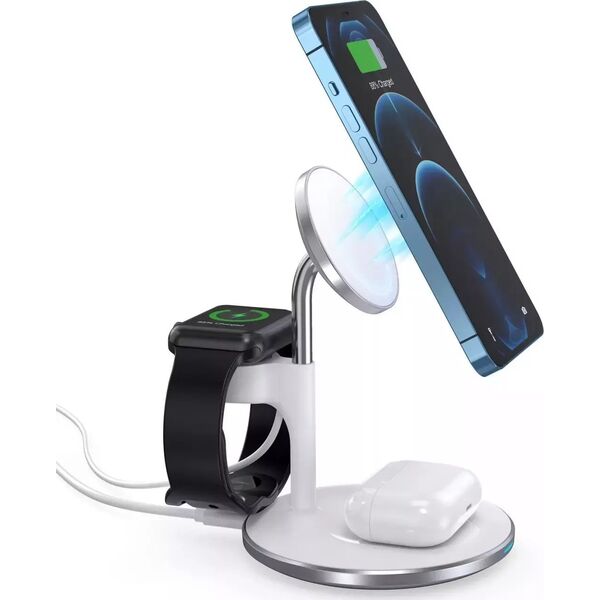 Ładowarka 4kom.pl Ładowarka magnetyczna Choetech 3w1 Stojak biurkowy do MagSafe do Apple iPhone AirPods Pro i Watch Biała
