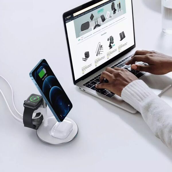 Ładowarka 4kom.pl Ładowarka magnetyczna Choetech 3w1 Stojak biurkowy do MagSafe do Apple iPhone AirPods Pro i Watch Biała