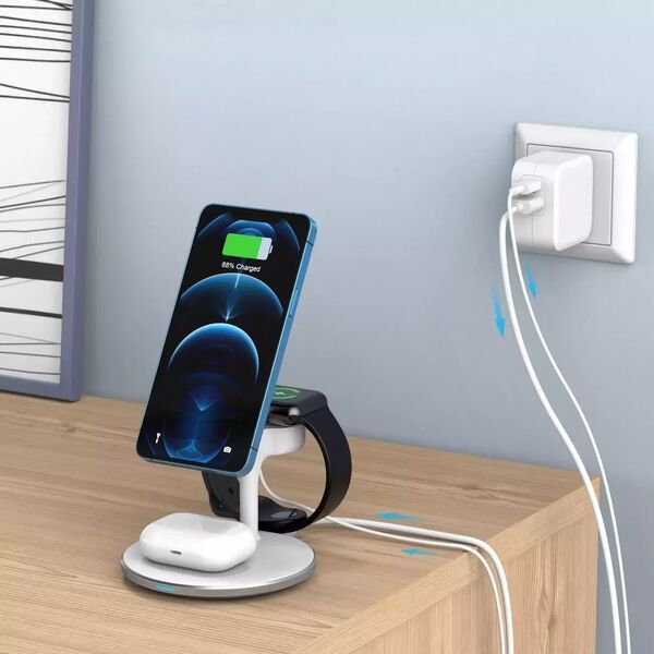 Ładowarka 4kom.pl Ładowarka magnetyczna Choetech 3w1 Stojak biurkowy do MagSafe do Apple iPhone AirPods Pro i Watch Biała