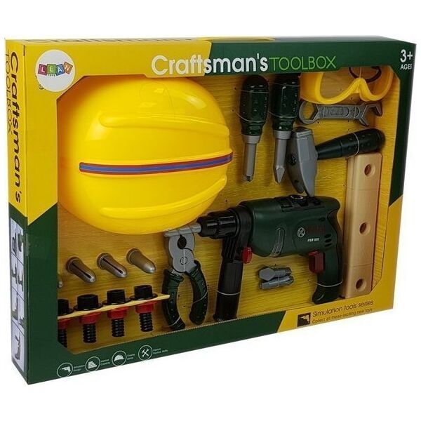 LeanToys Zestaw Majsterkowicza Wiertarka na Baterie Okulary Ochronne Kask