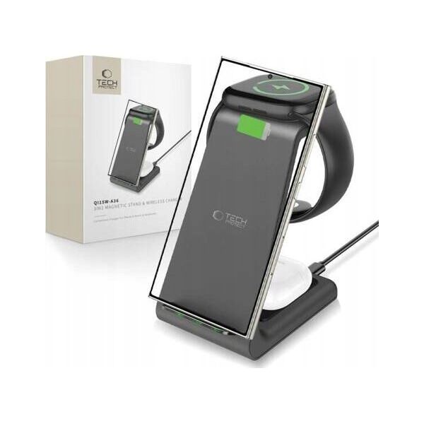 TECH-PROTECT QI15W-A36 3IN1 WIRELESS CHARGER FOR ANDROID BLACK