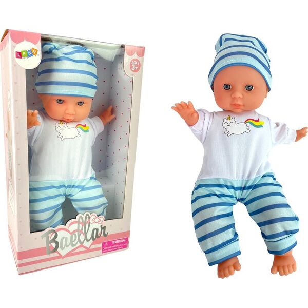 LeanToys Lalka Bobas Niebieska Piżama w Paski 30 cm