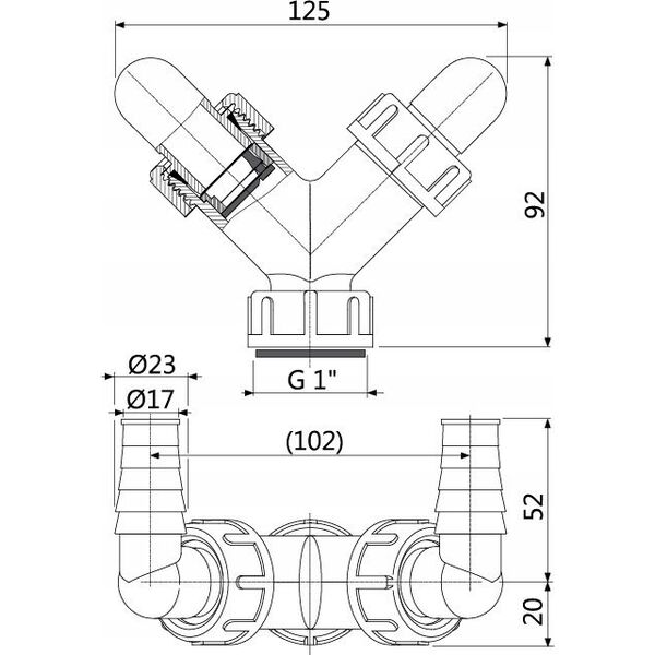 ALCADRAIN Podwójne kolano G1/17–23 z zaworem- P148Z