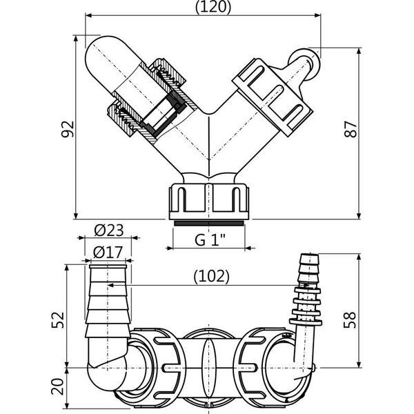 ALCADRAIN Podwójne kolano G1/8–23 z zaworem- P149Z