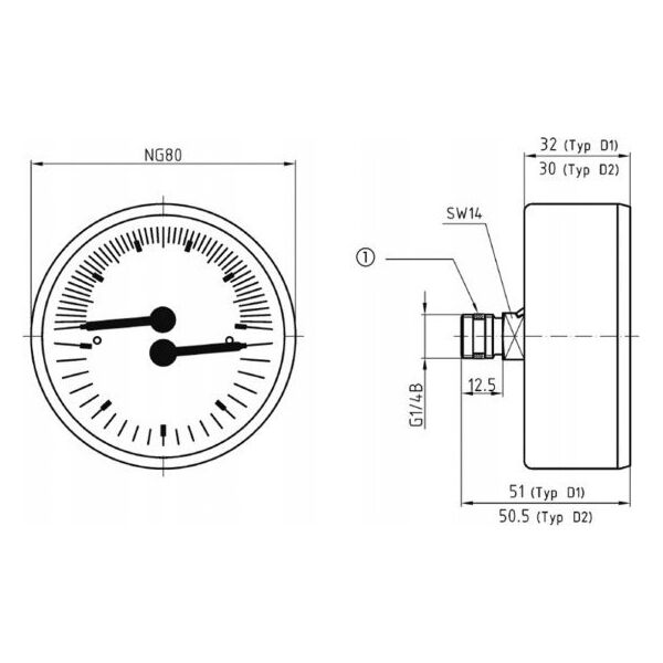 Afriso Termomanometr TM80 0-10bar 1/2 AX 20-120^C (S)A