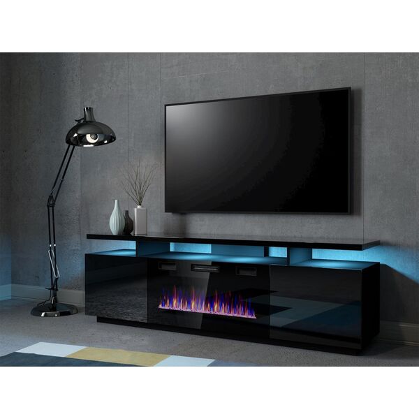 Cama Meble Szafka RTV EVA z kominkiem elektrycznym 180x40x52 czarny/czarny połysk