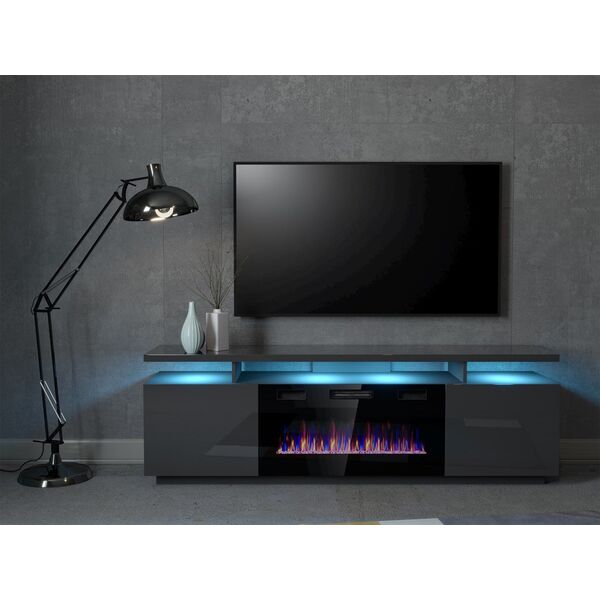 Cama Meble Szafka RTV EVA z kominkiem elektrycznym 180x40x52 grafit/grafit połysk