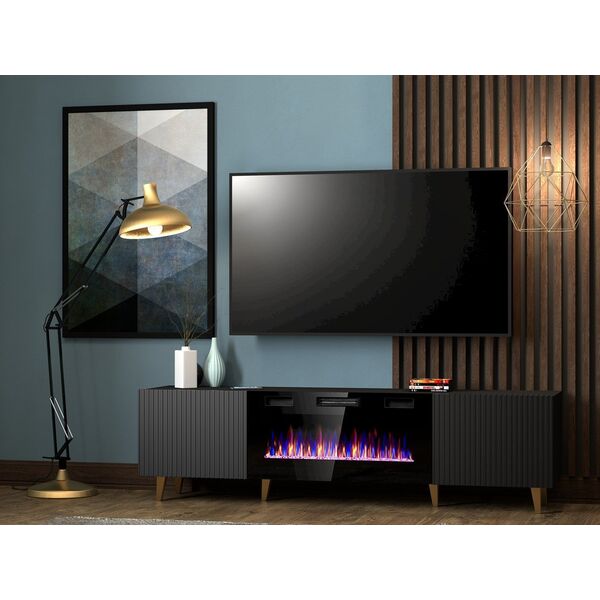 Cama Meble Szafka RTV PAFOS EF z kominkiem elektrycznym 180x42x49 czarny mat