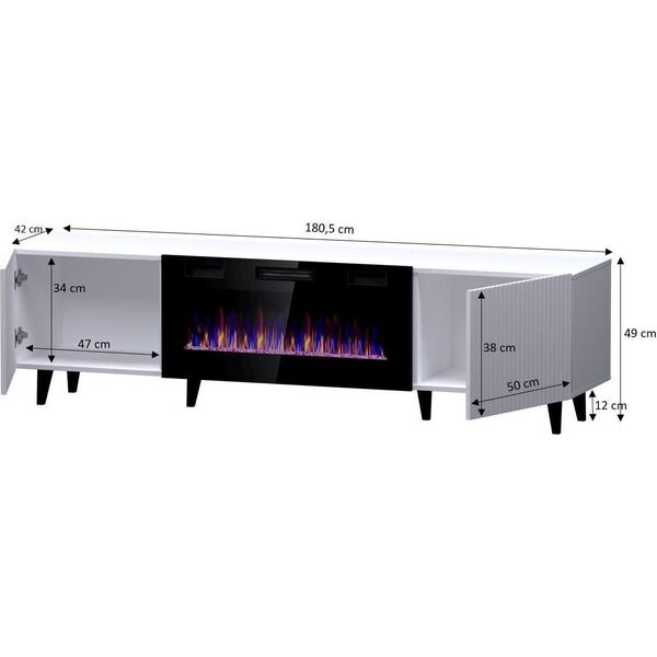 Cama Meble Szafka RTV PAFOS EF z kominkiem elektrycznym 180x42x49 czarny mat