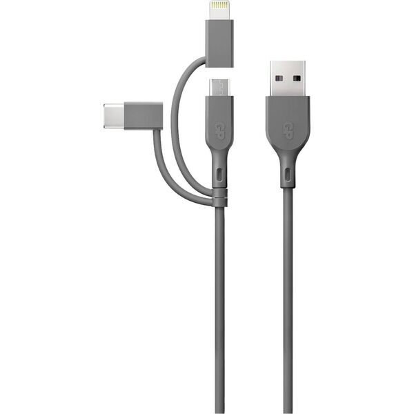 Kabel USB GP USB-A - USB-C + microUSB + Lightning 1 m Szary (160GPCY1N-C1)